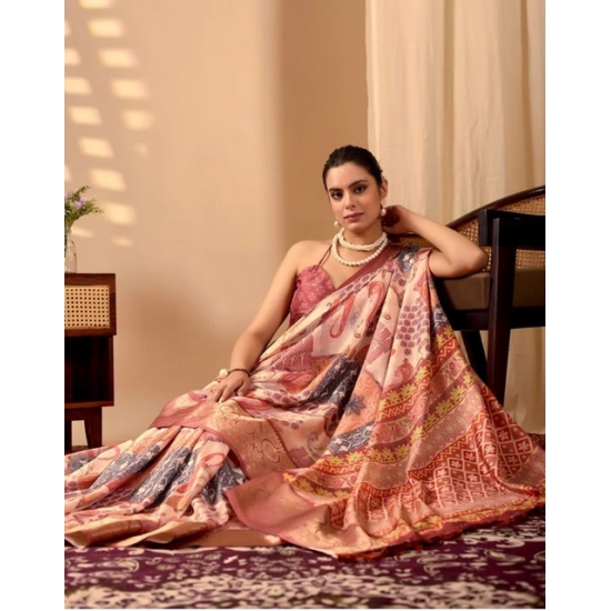 Generic Women's Faux_Silk Printed Saree With Unstitched Blouse 5.5Mtr (Peach)