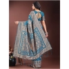 Generic Women's Silk Printed Saree With Unstitched Blouse 5.5Mtr (Teal)