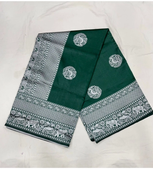 Generic Women's Soft Litchi Silk Jacquard Work Saree With Unstitched Blouse 5.5Mtr (Green)