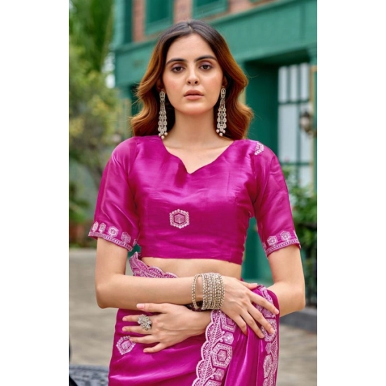 Generic Women's Faux Shimmer Geometric Ready to wear Saree With Unstitched Blouse 5.5Mtr (Pink) Generic Women's Faux Shimmer Geometric Ready to wear Saree With Unstitched Blouse 5.5Mtr (Pink)
