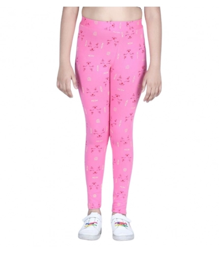 Generic Girl's Cotton Lycra Printed Elasticated Leggings (Pink)