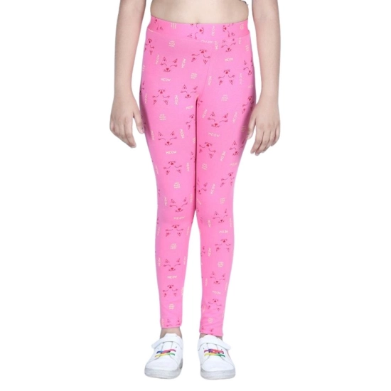 Generic Girl's Cotton Lycra Printed Elasticated Leggings (Pink)