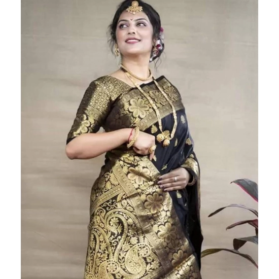 Generic Women's Soft Litchi Silk Jacquard Work Saree With Unstitched Blouse 5.5Mtr (Black) Generic Women's Soft Litchi Silk Jacquard Work Saree With Unstitched Blouse 5.5Mtr (Black)