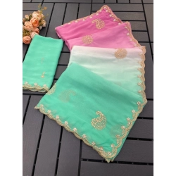 Generic Women's Digital Printed  Geogette Saree With Unstitched Blouse (Light Green, 5-6 Mtrs)