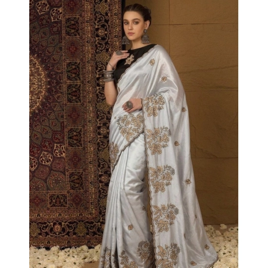 Generic Women's Viscose Silk Embroidered Saree With Unstitched Blouse 5.5Mtr (Grey) Generic Women's Viscose Silk Embroidered Saree With Unstitched Blouse 5.5Mtr (Grey)