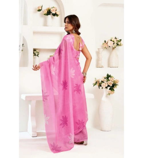 Generic Women's Linen Cotton Printed Ready To Wear Saree With Unstitched Blouse 5.5 Mtr (Light_Pink)