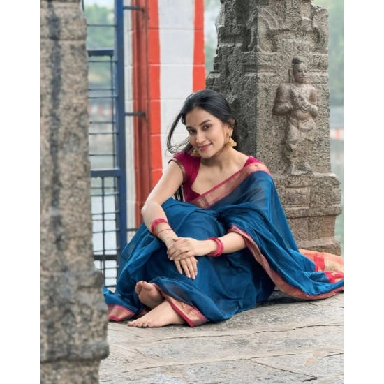 Generic Women's Soft Litchi Silk Jacquard Work Saree With Unstitched Blouse 5.5Mtr (Blue) Generic Women's Soft Litchi Silk Jacquard Work Saree With Unstitched Blouse 5.5Mtr (Blue)