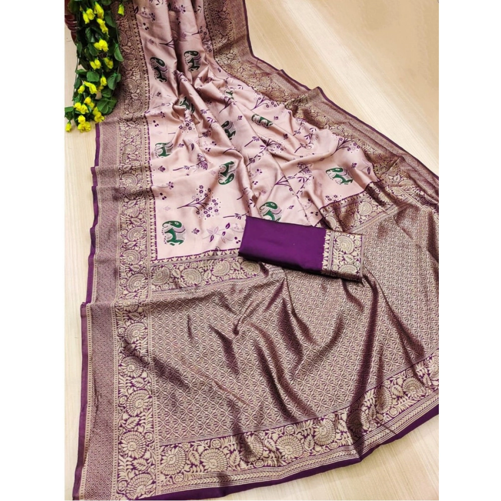 Generic Women's Soft Litchi Silk Jacquard Work Saree With Unstitched Blouse 5.5Mtr (Purple) Generic Women's Soft Litchi Silk Jacquard Work Saree With Unstitched Blouse 5.5Mtr (Purple)