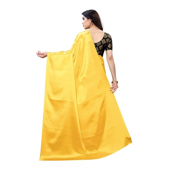 Generic Women's Satin Printed Saree With Unstitched Blouse 5.5Mtr (Yellow)