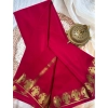 Generic Women's Crepe Chit Pallu Solid Saree With Unstitched Blouse 5.5Mtr (Red)