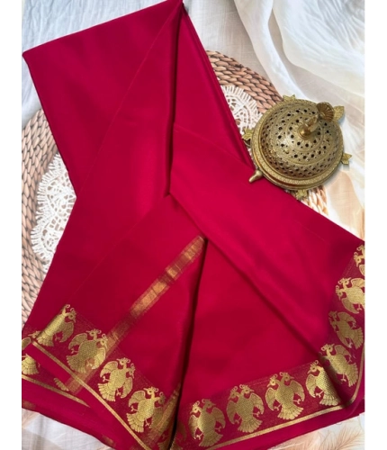 Generic Women's Crepe Chit Pallu Solid Saree With Unstitched Blouse 5.5Mtr (Red)