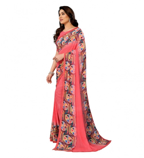Generic Women's Georgette Printed Saree With Unstitched Blouse 5.5Mtr (Pink)