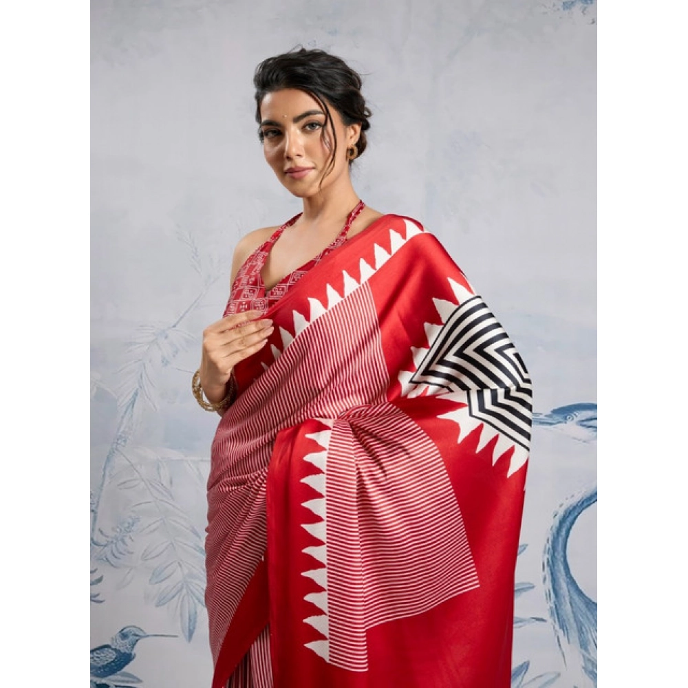 Generic Women's Satin Crepe Printed Saree With Unstitched Blouse 5.5Mtr (Red) Generic Women's Satin Crepe Printed Saree With Unstitched Blouse 5.5Mtr (Red)