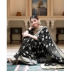 Generic Women's Soft Lichi Silk Printed Saree With Unstitched Blouse 5.5Mtr (Black)