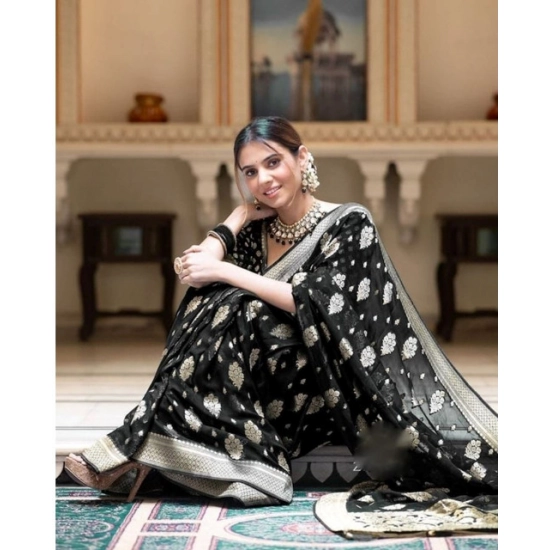 Generic Women's Soft Lichi Silk Printed Saree With Unstitched Blouse 5.5Mtr (Black) Generic Women's Soft Lichi Silk Printed Saree With Unstitched Blouse 5.5Mtr (Black)