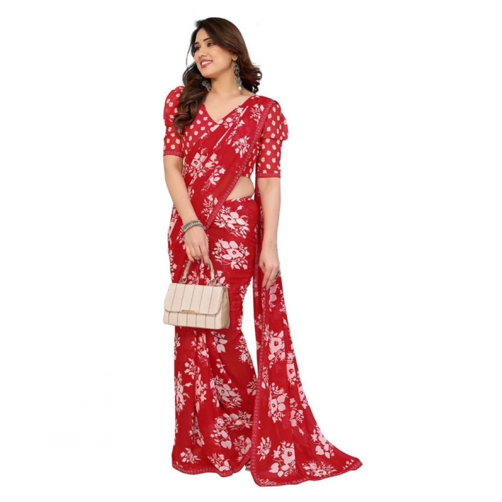 Generic Women's Georgette Printed Saree With Unstitched Blouse 5.5Mtr (Red) Generic Women's Georgette Printed Saree With Unstitched Blouse 5.5Mtr (Red)