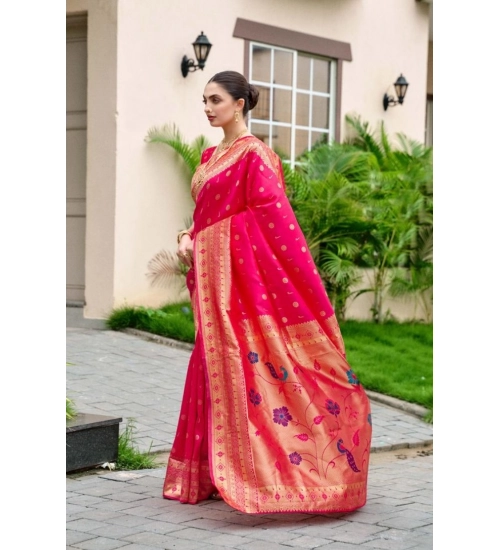 Generic Women's Silk Blend Zari Woven Saree With Unstitched Blouse 5.5Mtr (Red)