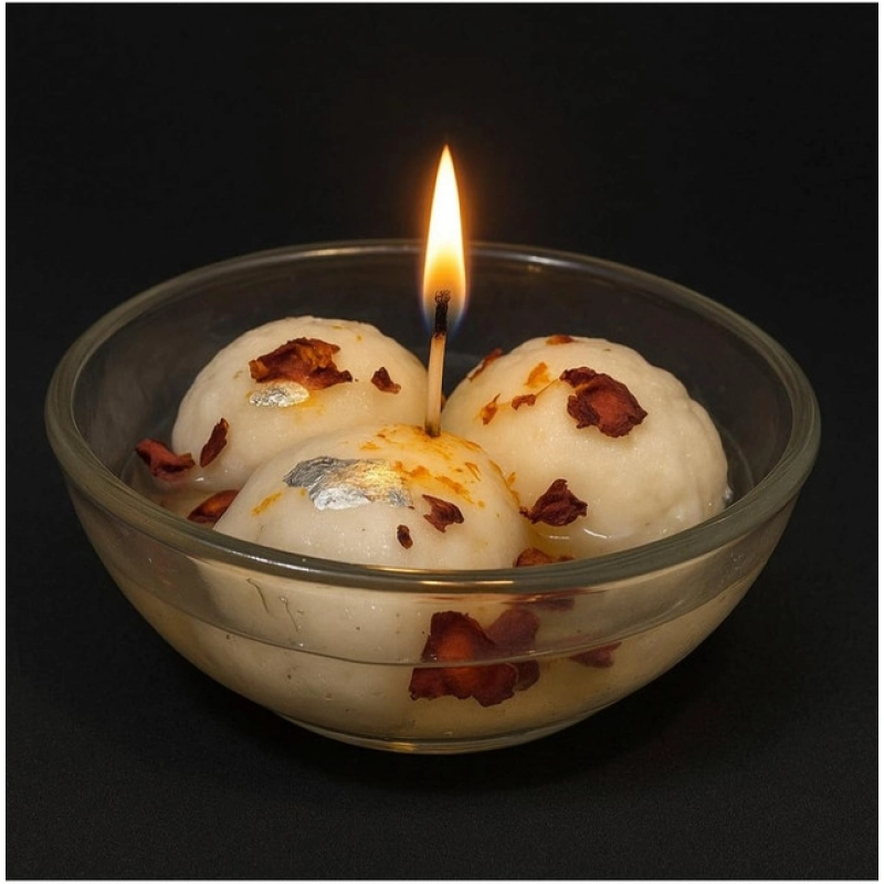 Generic Soya Wax, Glass Rasgulla-Style Candle 3 Rasagulla in a Single Bowl