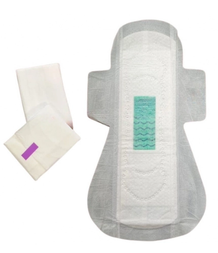 Generic Pack of_12 Pcs Cotton Green wave Anion Sanitary Pads with Wings (White)