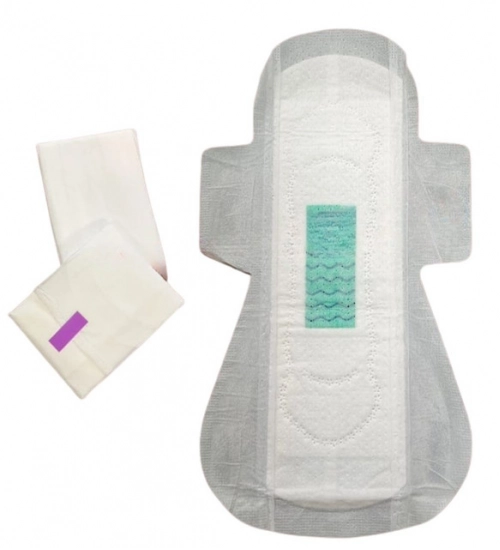 Generic Pack of_12 Pcs Cotton Green wave Anion Sanitary Pads with Wings (White)