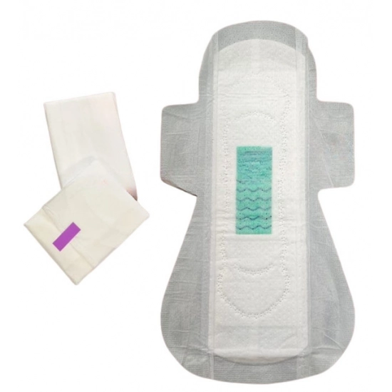 Generic Pack of_12 Pcs Cotton Green wave Anion Sanitary Pads with Wings (White)