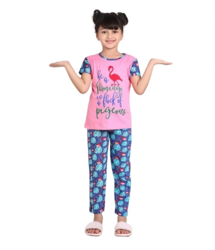 Generic Girl's Cotton Hosiery Printed Night Suit Set (Pink-Blue) Generic Girl's Cotton Hosiery Printed Night Suit Set (Pink-Blue)