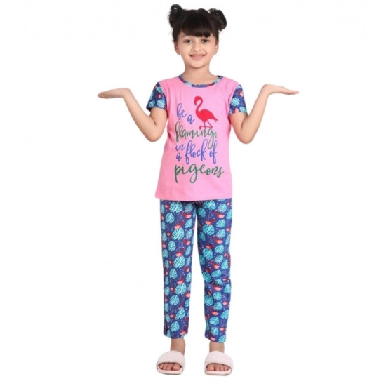 Generic Girl's Cotton Hosiery Printed Night Suit Set (Pink-Blue) Generic Girl's Cotton Hosiery Printed Night Suit Set (Pink-Blue)