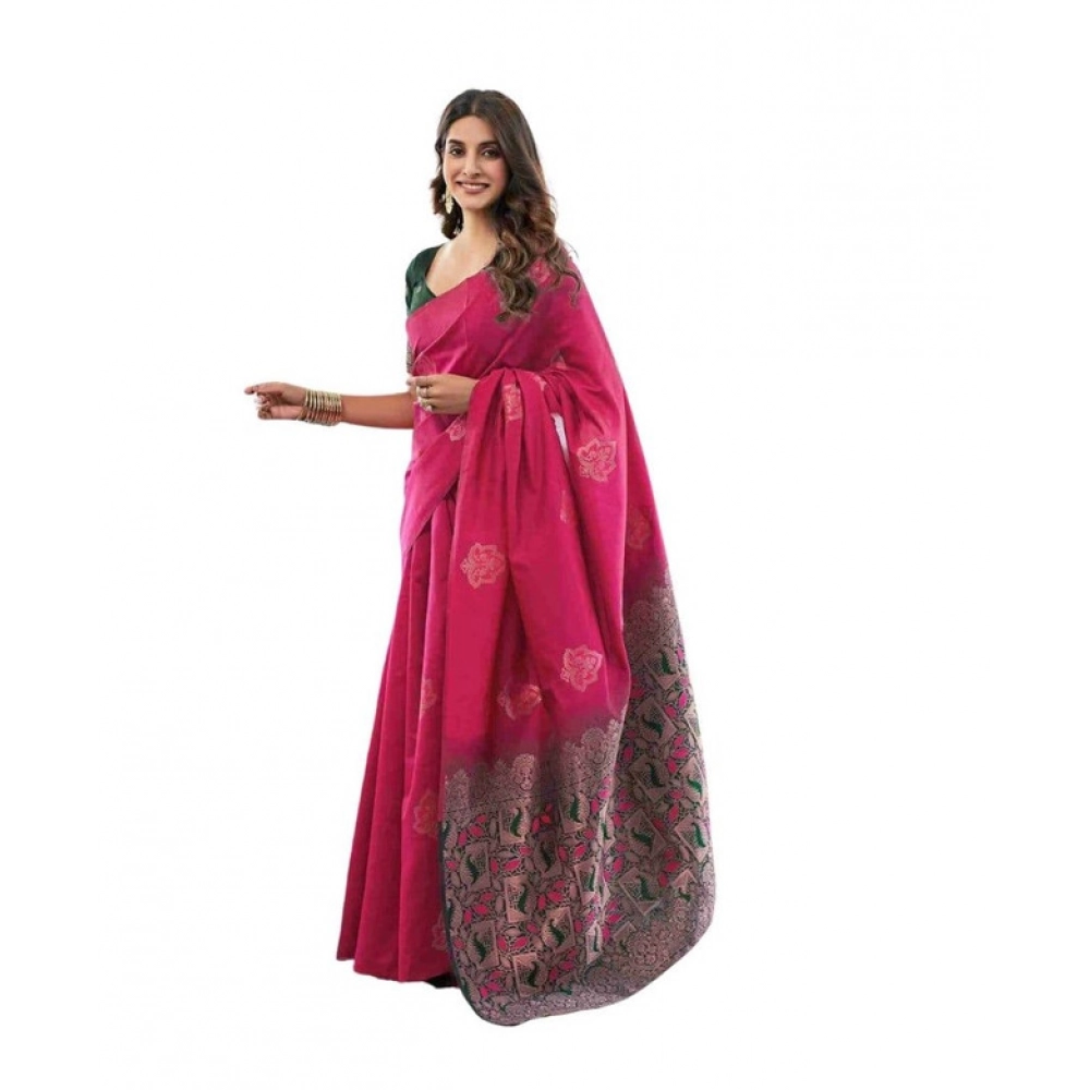 Generic Women's Soft Lichi Silk Printed Saree With Unstitched Blouse 5.5Mtr (Pink) Generic Women's Soft Lichi Silk Printed Saree With Unstitched Blouse 5.5Mtr (Pink)