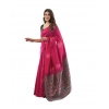 Generic Women's Soft Lichi Silk Printed Saree With Unstitched Blouse 5.5Mtr (Pink)