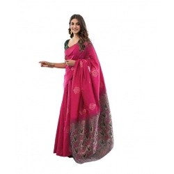 Generic Women's Soft Lichi Silk Printed Saree With Unstitched Blouse 5.5Mtr (Pink)