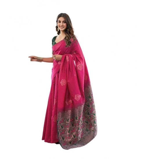 Generic Women's Soft Lichi Silk Printed Saree With Unstitched Blouse 5.5Mtr (Pink)
