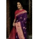 Generic Women's Soft Litchi Silk Jacquard Work Saree With Unstitched Blouse 5.5Mtr (Purple)