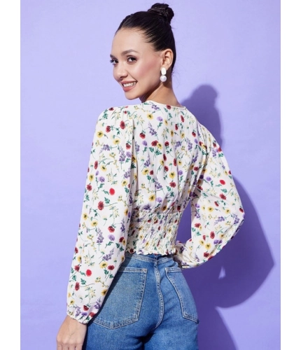 Generic Women's Polyester Floral Long Sleeves Top (Multicolor)