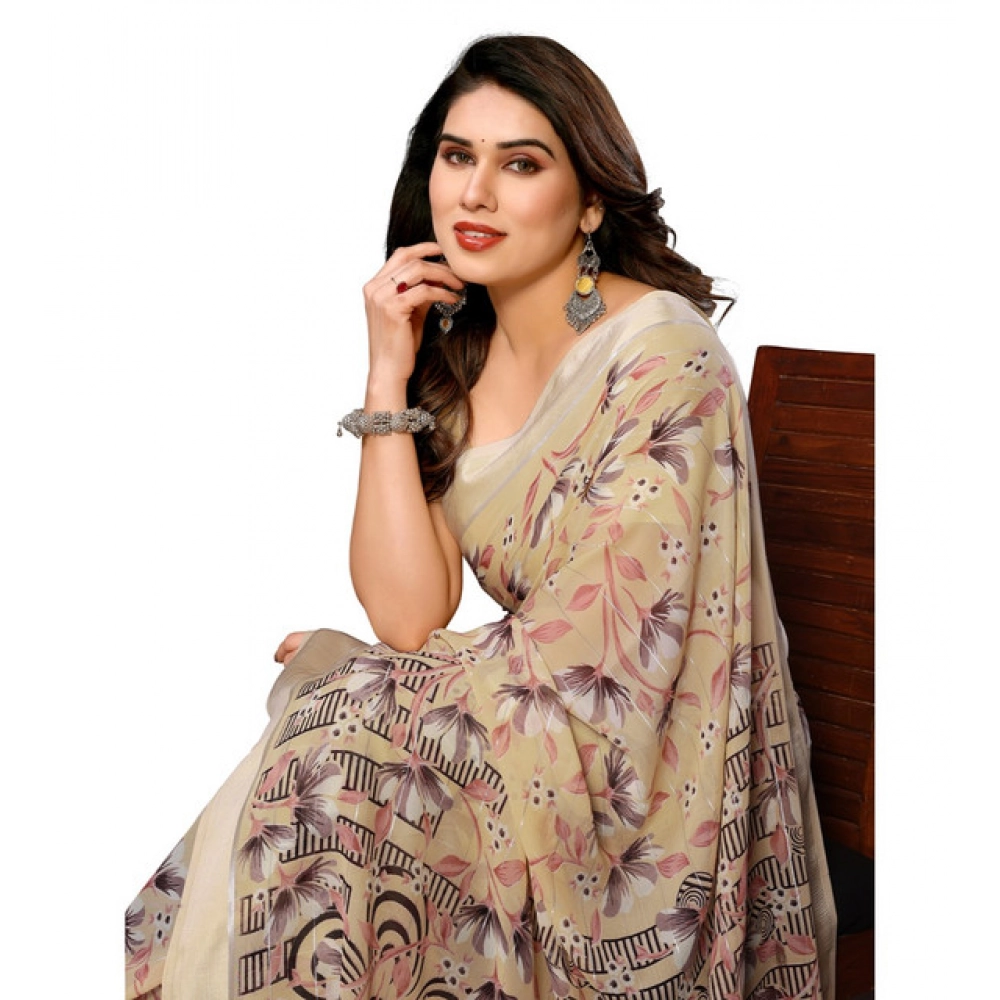 Generic Women's Georgette Printed Saree With Unstitched Blouse 5.5Mtr (Beige) Generic Women's Georgette Printed Saree With Unstitched Blouse 5.5Mtr (Beige)