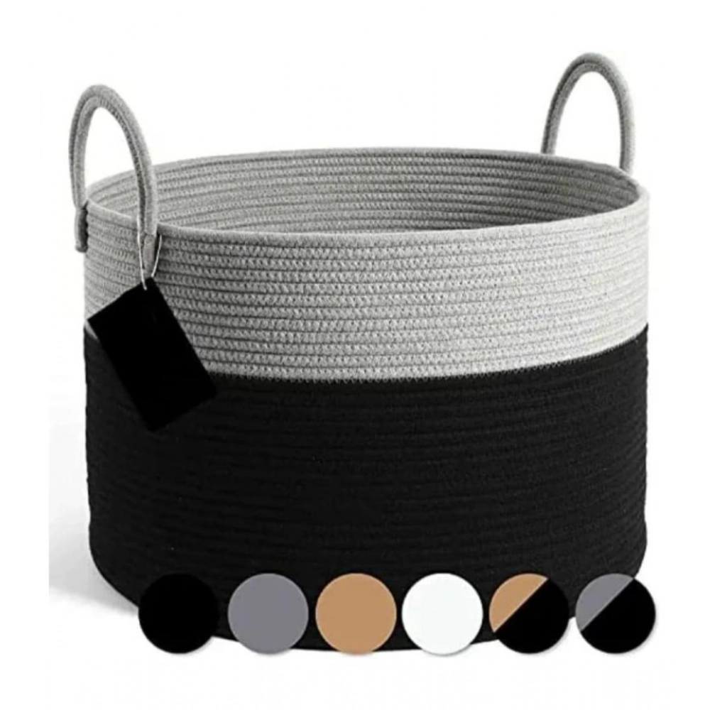 Generic Cotton Pack Of_1 14x12 Inch Laundry Storage Basket For Clothes (Grey-Black) Generic Cotton Pack Of_1 14x12 Inch Laundry Storage Basket For Clothes (Grey-Black)