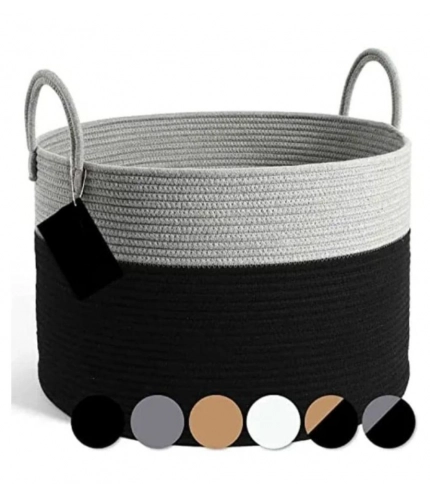 Generic Cotton Pack Of_1 14x12 Inch Laundry Storage Basket For Clothes (Grey-Black) Generic Cotton Pack Of_1 14x12 Inch Laundry Storage Basket For Clothes (Grey-Black)