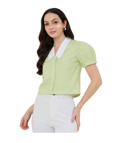 Generic Women's Cotton Striped Half Sleeve Shirt (Green - White)