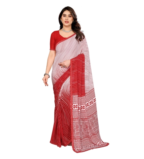 Generic Women's Georgette Printed Saree With Unstitched Blouse 5.5Mtr (Red)