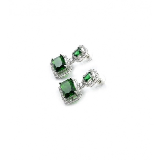 Generic Women's Brass Silver Plated Drop Earrings (Green) Generic Women's Brass Silver Plated Drop Earrings (Green)