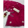 Generic Women's Chiffon Butti Dotted Saree With Unstitched Blouse 5.5Mtr (Pink)