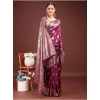 Generic Women's Banarasi Silk Printed Saree With Unstitched Blouse 5.5Mtr (Purple)