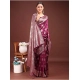 Generic Women's Banarasi Silk Printed Saree With Unstitched Blouse 5.5Mtr (Purple)