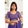 Generic Women's Faux Linen Geometric Print Ready to wear Saree With Unstitched Blouse 5.5Mtr (Purple)