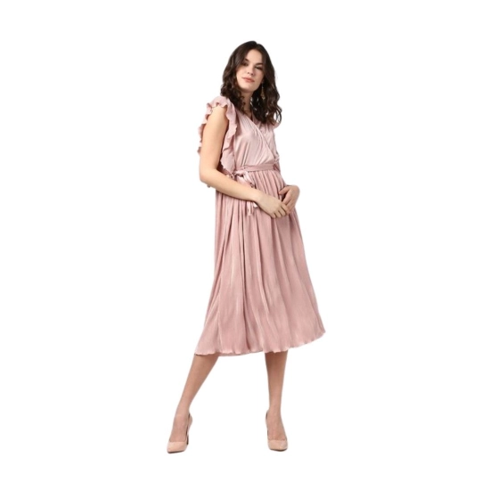 Generic Women's Polyester Pleated Flutter Dress (Champagne Gold) Generic Women's Polyester Pleated Flutter Dress (Champagne Gold)