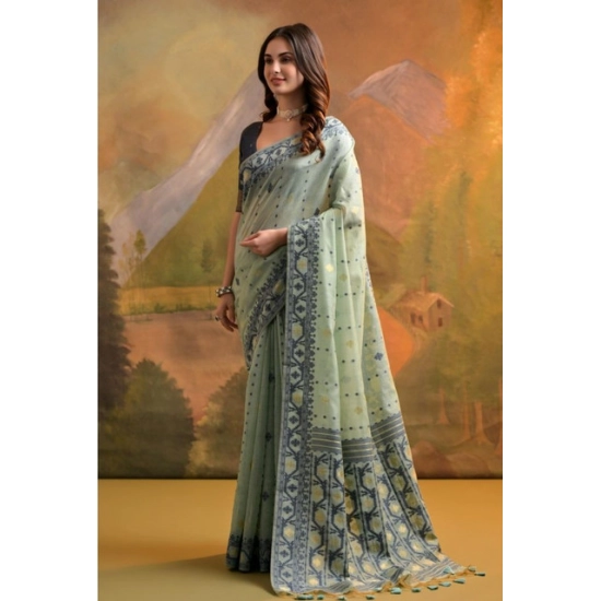 Generic Women's Blended_Cotton Woven Saree With Unstitched Blouse 5.5Mtr (Sea_Green) Generic Women's Blended_Cotton Woven Saree With Unstitched Blouse 5.5Mtr (Sea_Green)