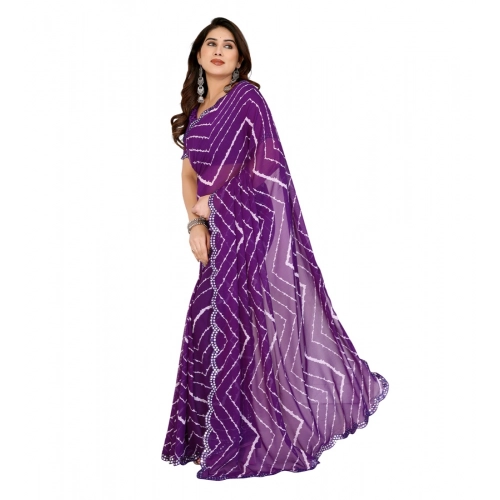Women's Georgette Printed Saree With Unstitched Blouse 5.5Mtr (Purple) Women's Georgette Printed Saree With Unstitched Blouse 5.5Mtr (Purple)