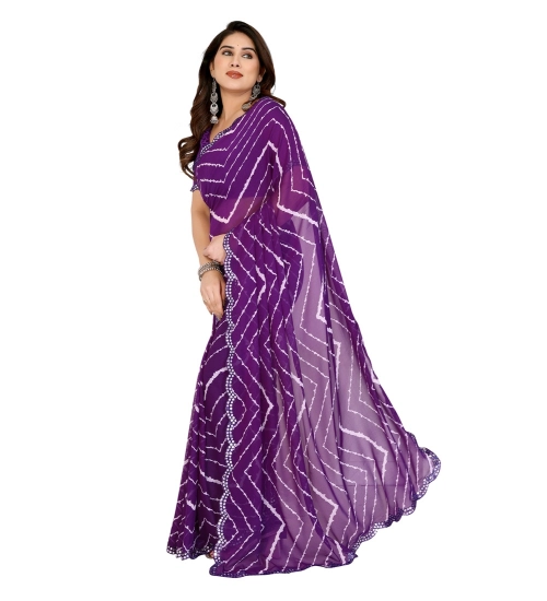 Generic Women's Georgette Printed Saree With Unstitched Blouse 5.5Mtr (Purple)