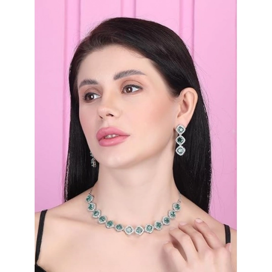 Generic Women's Brass Silver Plated Necklace set (Green) Generic Women's Brass Silver Plated Necklace set (Green)