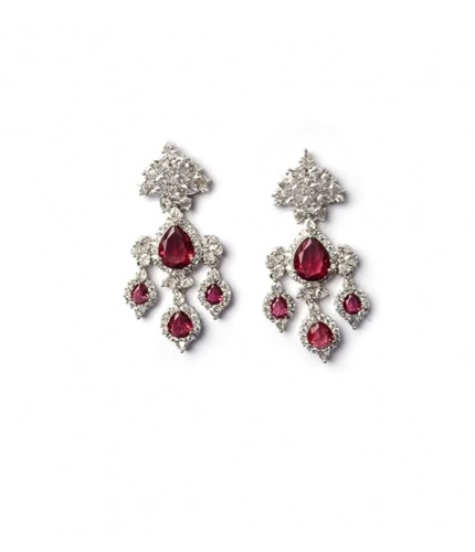 Generic Women's Brass Silver Plated Drop Earrings (Red)