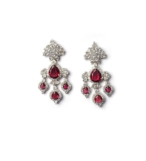 Generic Women's Brass Silver Plated Drop Earrings (Red) Generic Women's Brass Silver Plated Drop Earrings (Red)